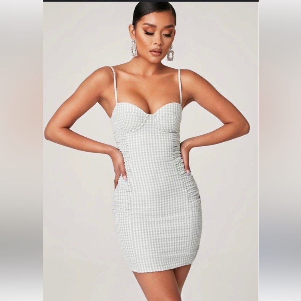 MESHKI Gingham Bustier Mini Dress